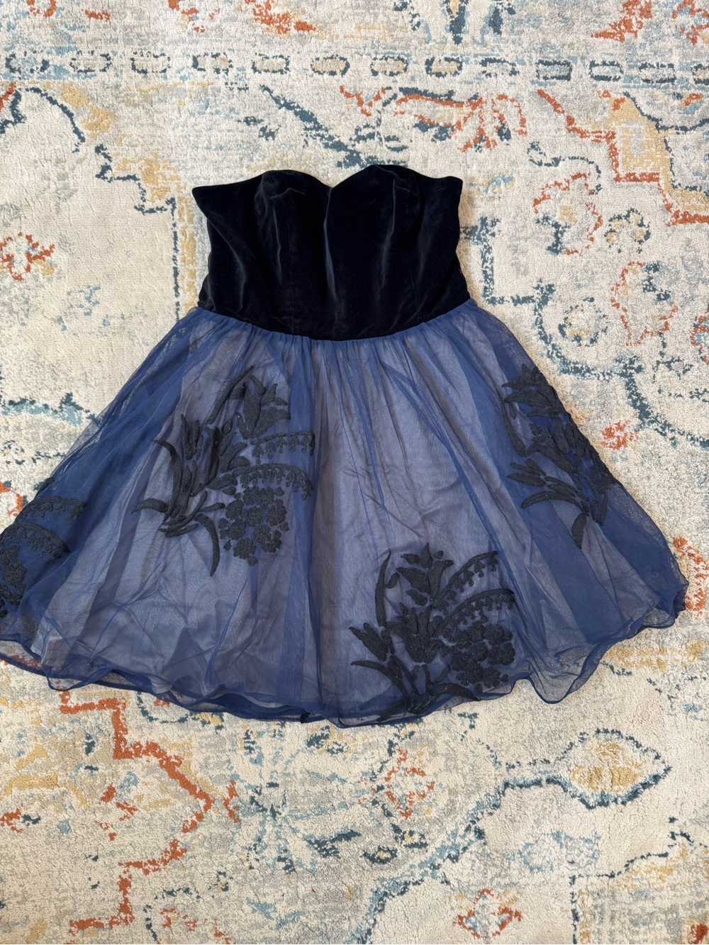 Floreat Navy Strapless Dress with Tulle Skirt